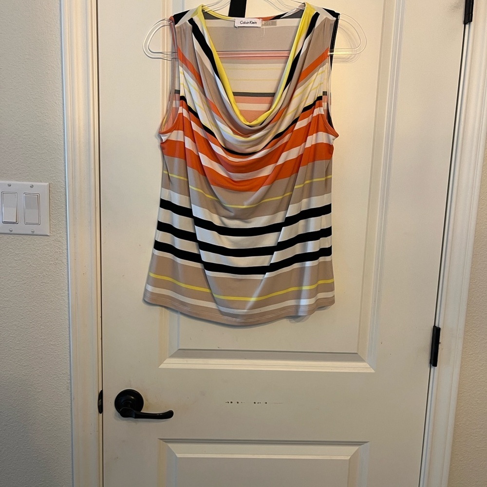 Calvin Klein Women's Striped Cowl Neck Multicolor Top